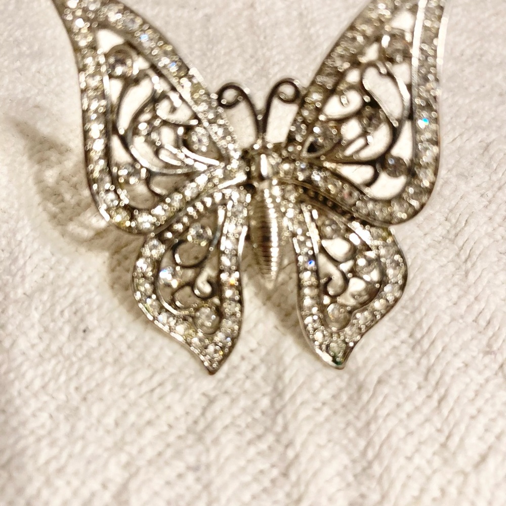 Adjustable Rhinestone Butterfly Ring